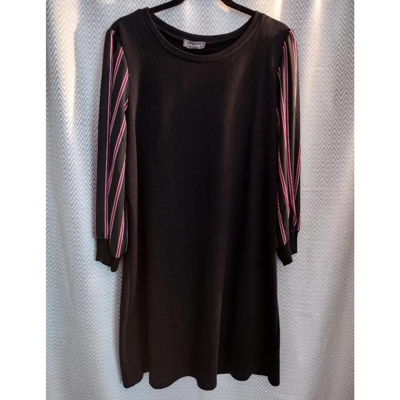 Luxology Black Red Striped Dress Knit Cotton Poly Blend 3/4 Sleeves XL NWT - Picture 1 of 6